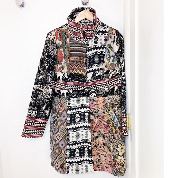 Dor Dor Couture Jackets & Blazers - DOR DOR COUTURE Mixed Media Patchwork Long Bohemian Coat SZ: L